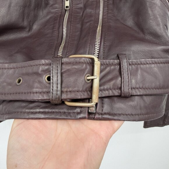 Quince Women's Port Leather Motorcycle Jacket sz M Medium Sheep Leather Belted - Picture 6 of 16